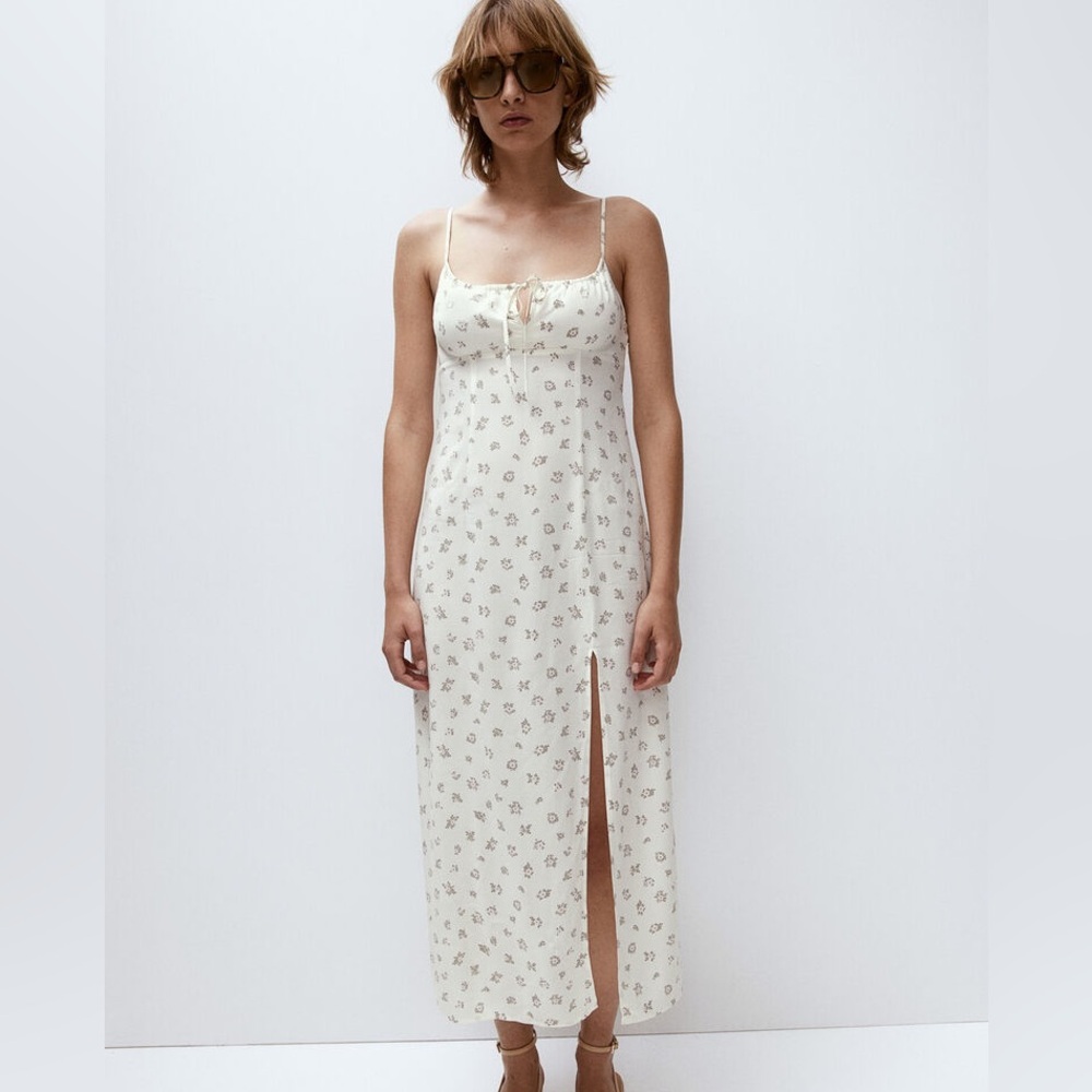 H&M White Floral Dress with Pink Accents